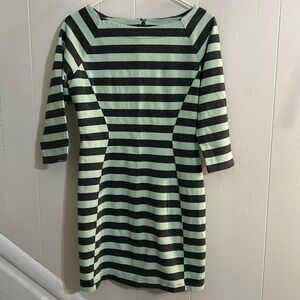 GAP Mint & Gray Striped Dress - 3/4 Sleeves, Zips, 100% Cotton - Size Medium